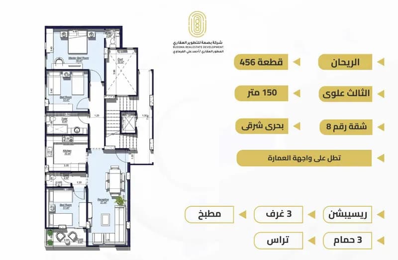 شقة 3 غرف للبيع في الريحان — مدينة السادات